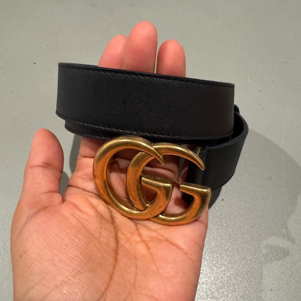 Gucci Black Belt with Gold GG Buckle